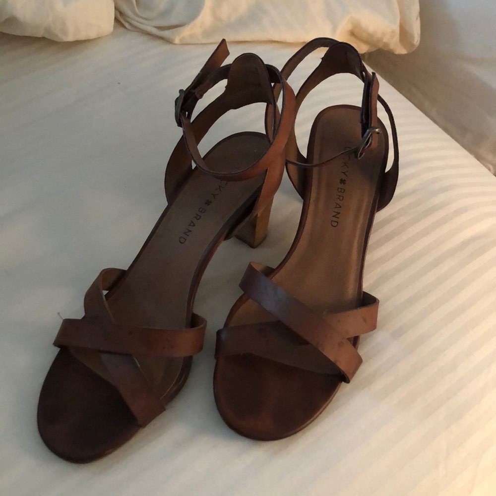 Lucky Brand Brown Leather Heels (w/ ankle straps)